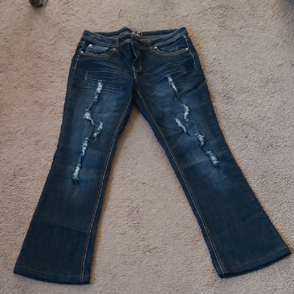 Soundgirl Women's Distressed Blue Jeans Size 13 Embellished Back Pockets